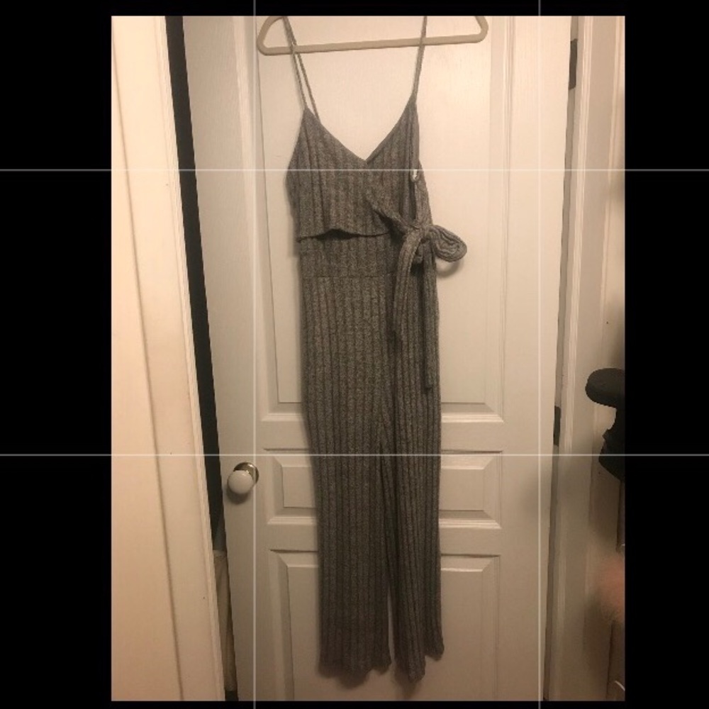 Emory Park knit romper jumpsuit with tie waist, L